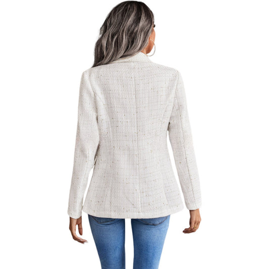 Lapel Double Breasted Tweed Suit Jacket
