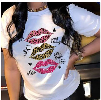 Women's Red Lip Series Printed Short Sleeves