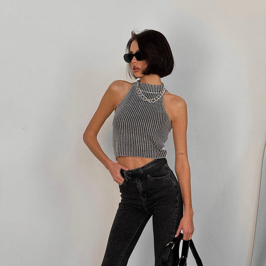 Round Neck Pullover Thread Design Vest