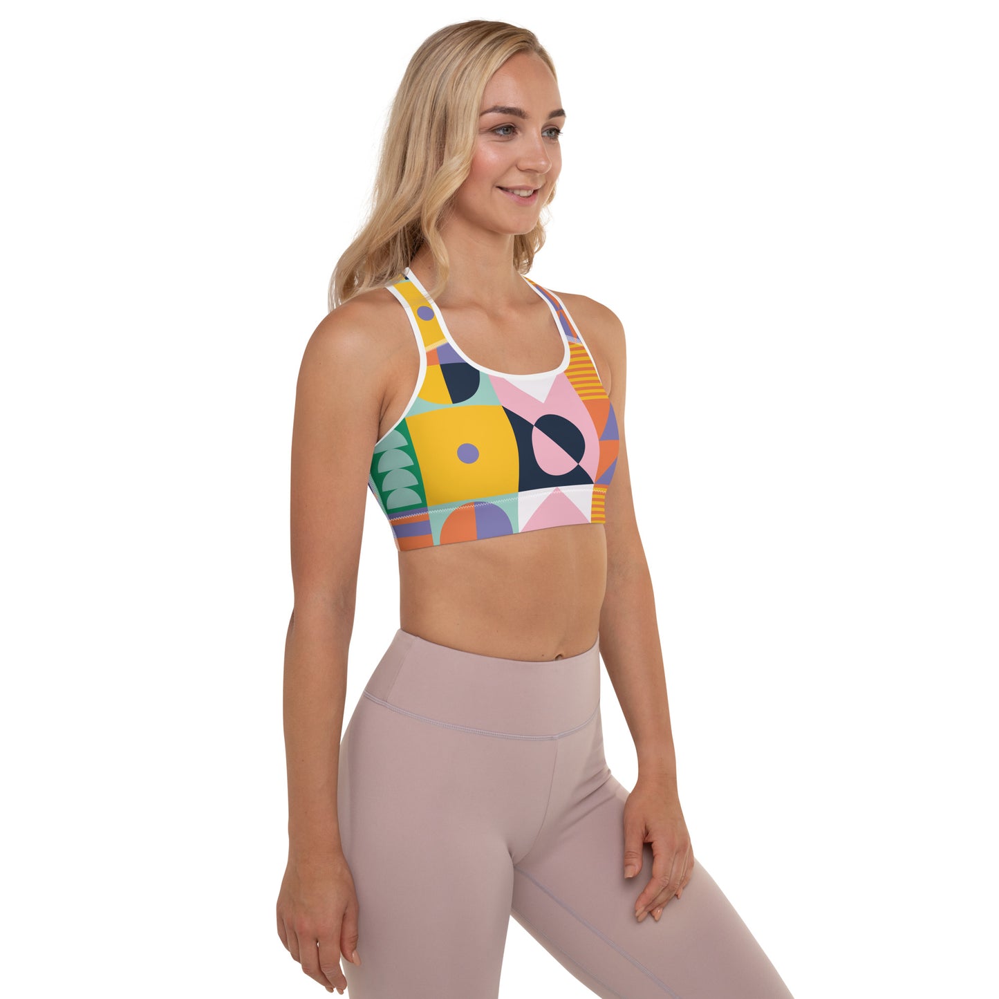 Mid-century abstract colorful Sports Bra