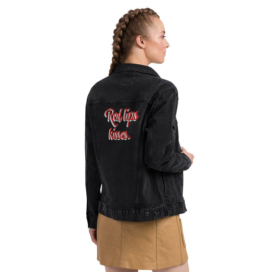 Women denim jacket with letter embroidery design.