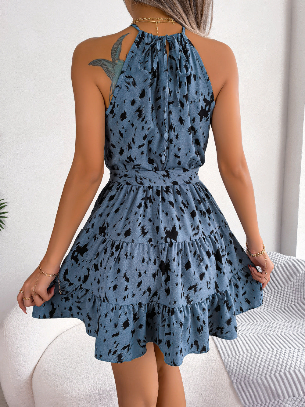 Casual Leopard Print Ruffled Swing Dress Summer